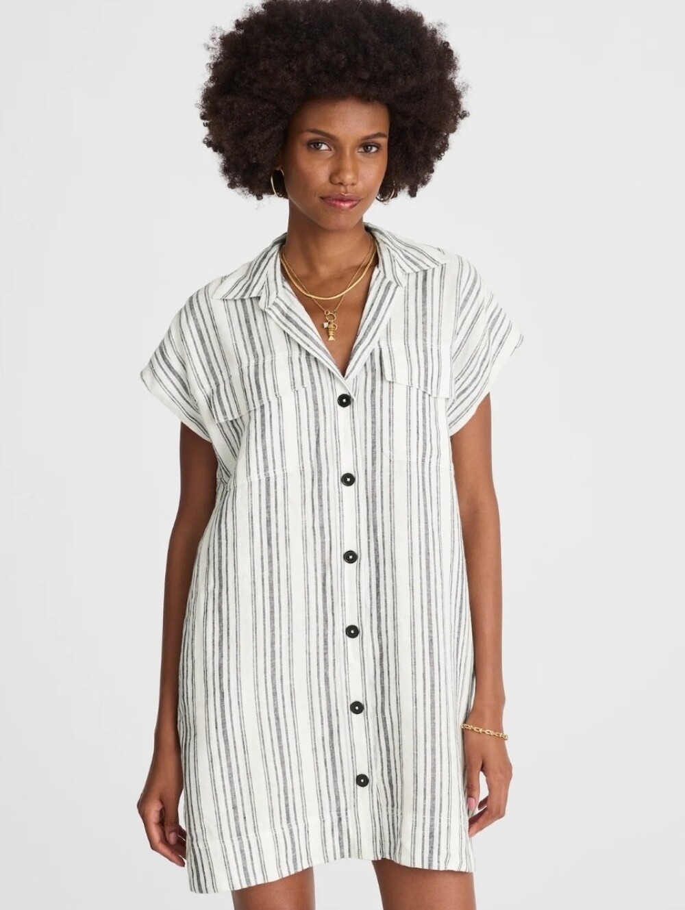 Madewell White and Black Striped Shirt Mini Dress